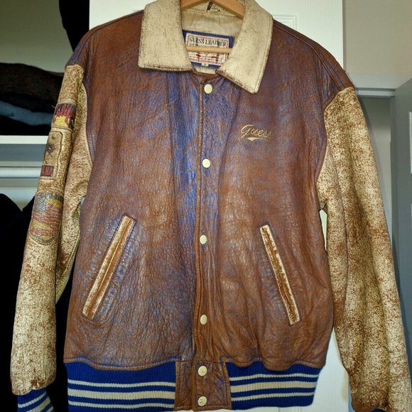Guess Varsity Vintage Leather Jacket Georges Marciano